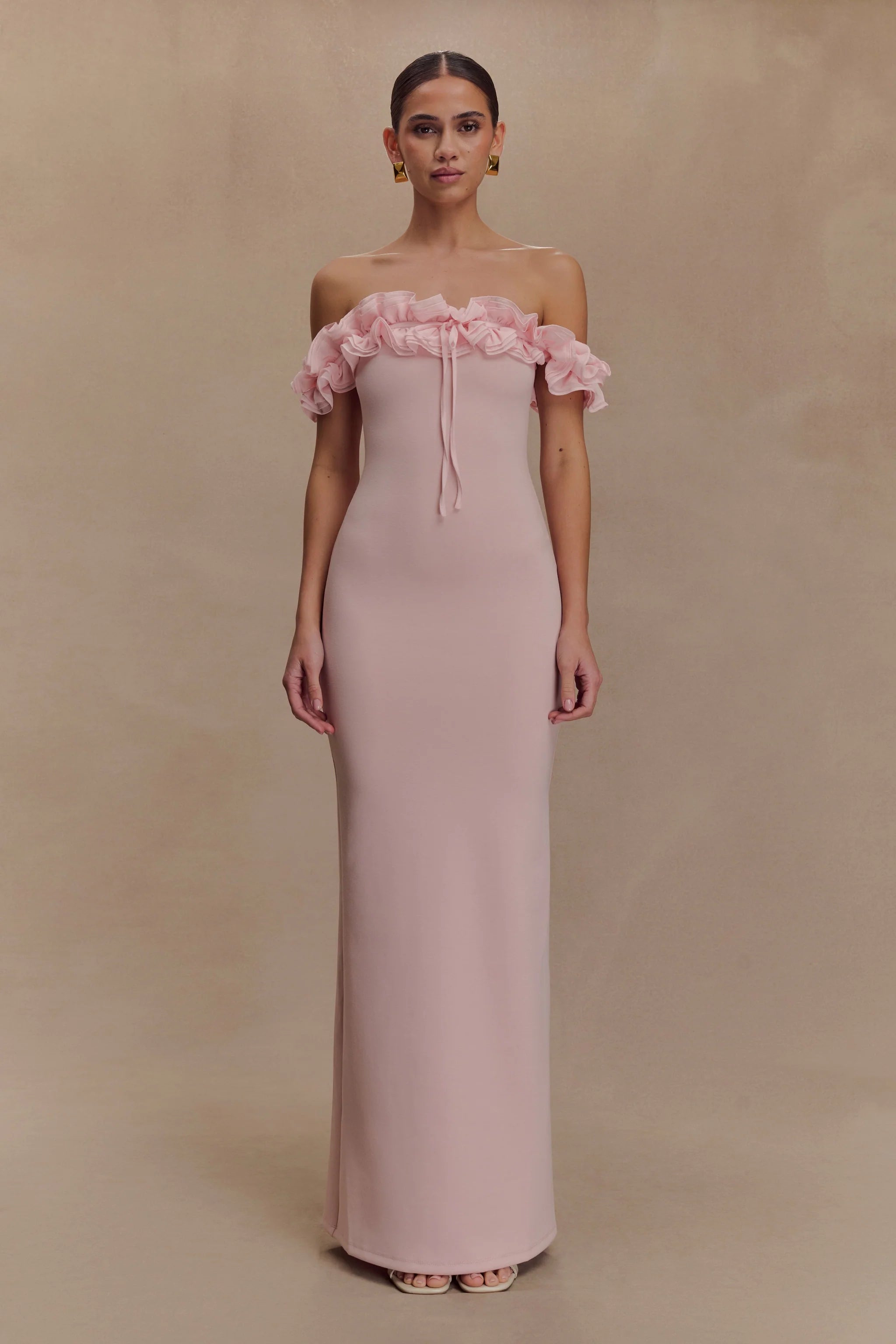 Nova Ruffle Off Shoulder Maxi Dress - Ivory
