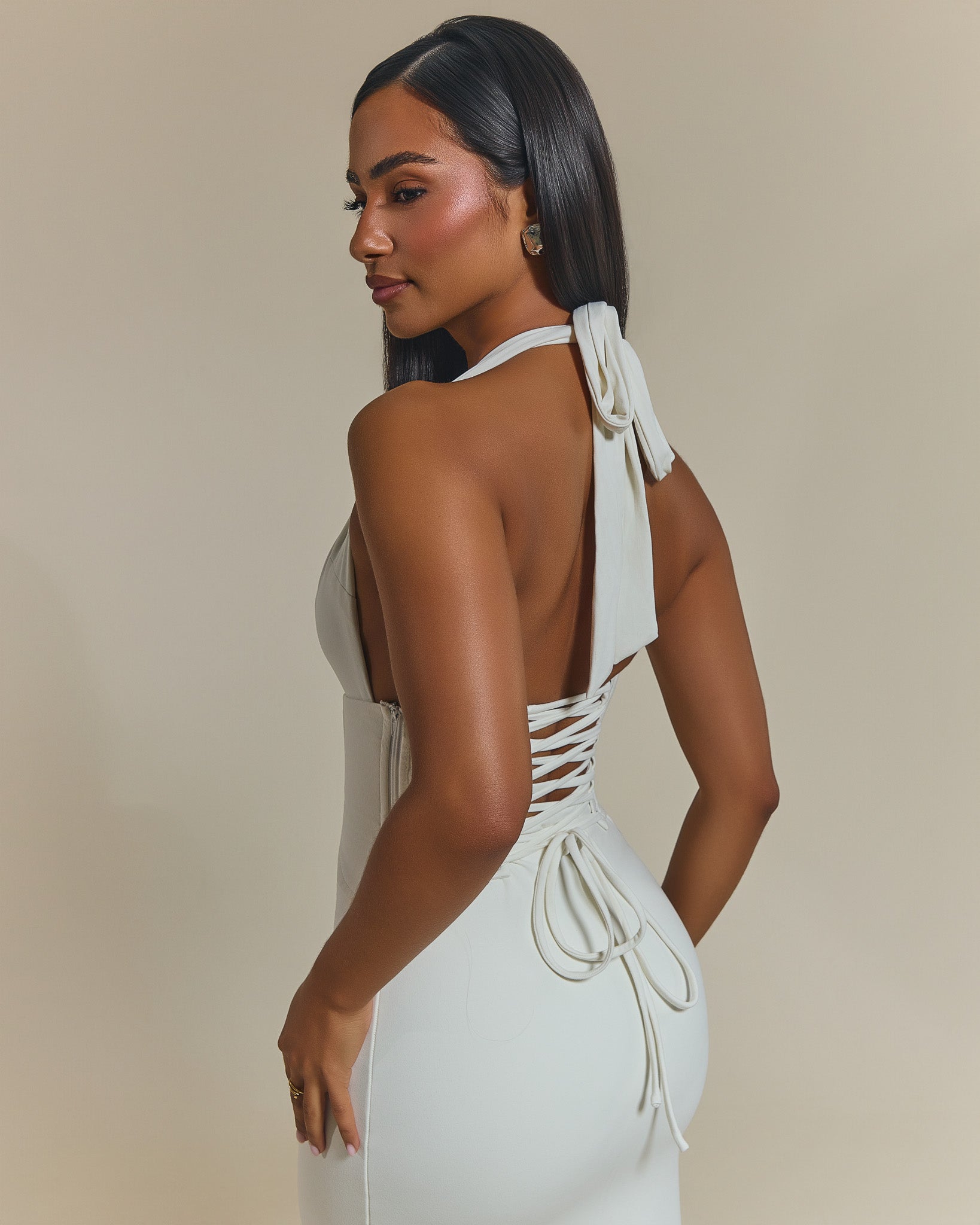 The Gisele Corset Maxi Dress in White