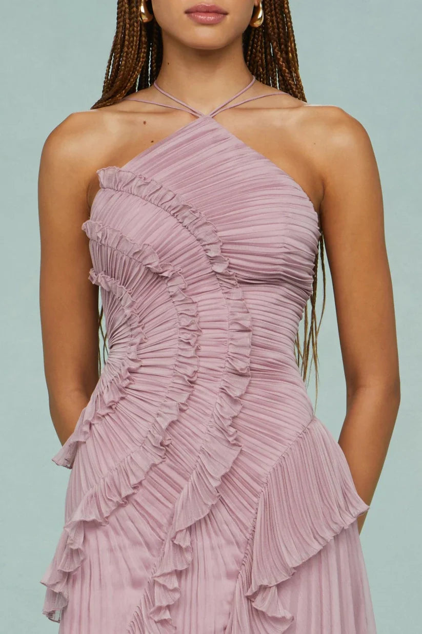 Amelia | Pleated Halter Maxi Dress
