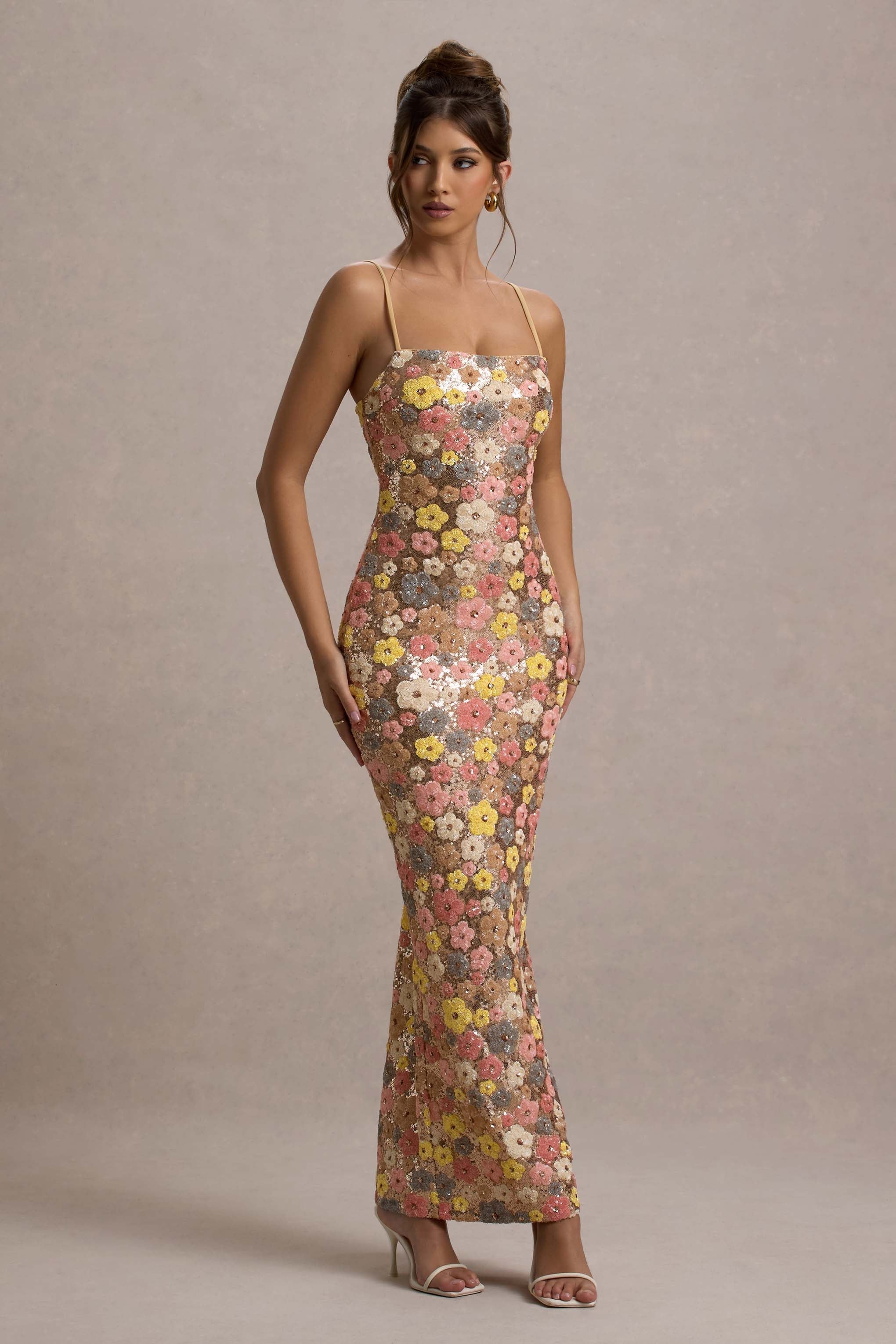 Elara Floral Sequin Maxi Dress