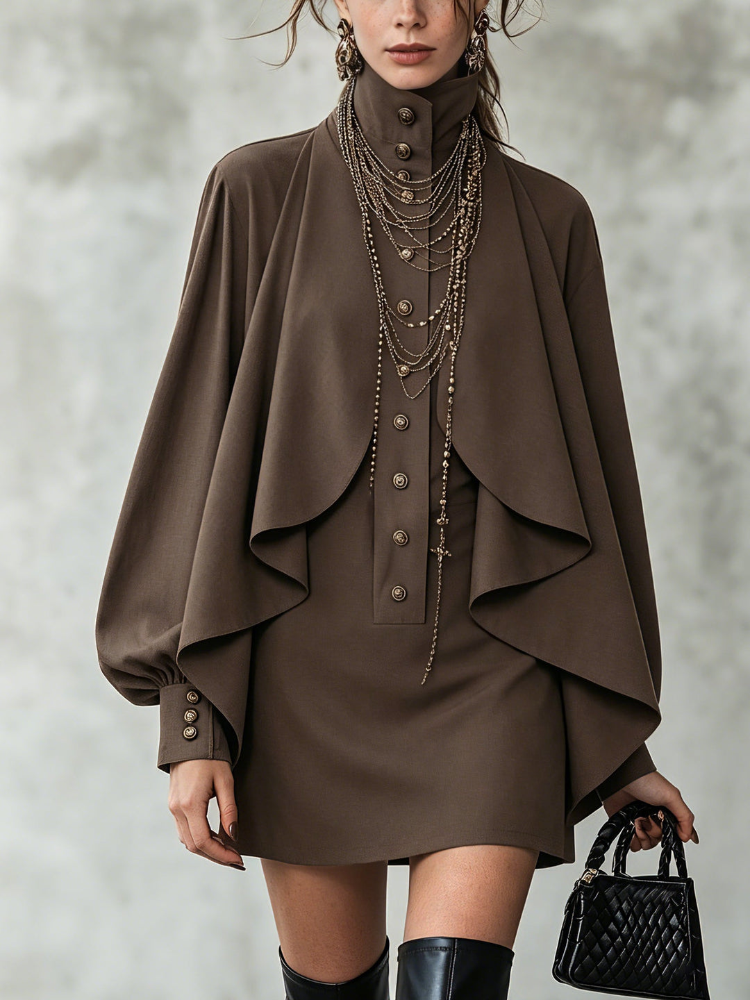 Rosalind | High-Neck Dress with Cape-Style Paneling