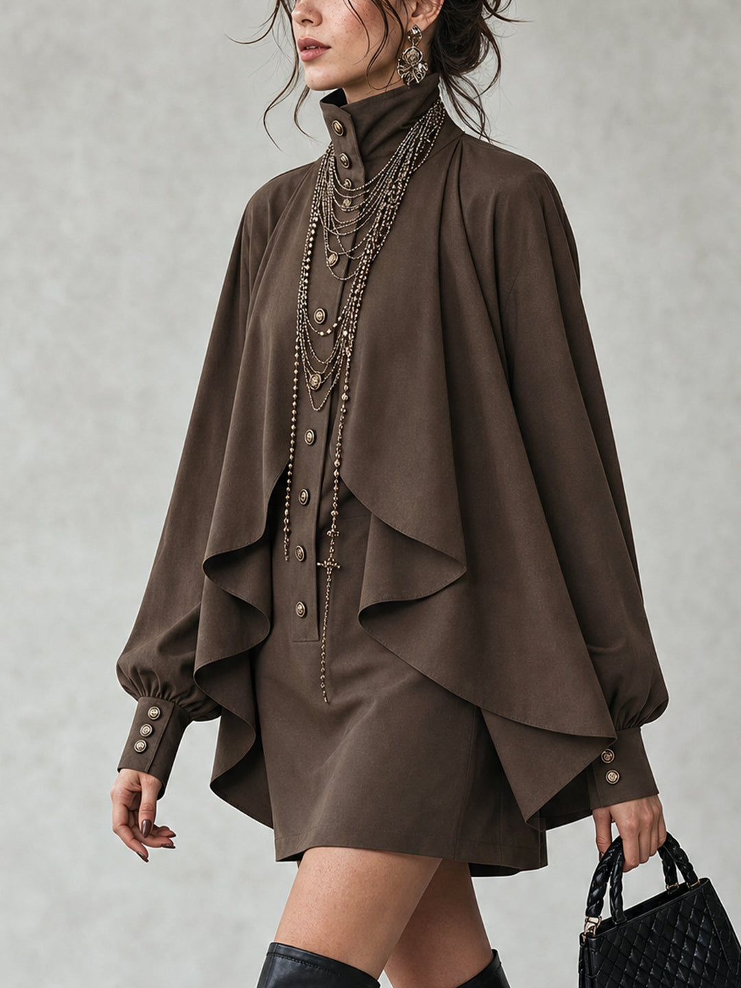 Rosalind | High-Neck Dress with Cape-Style Paneling