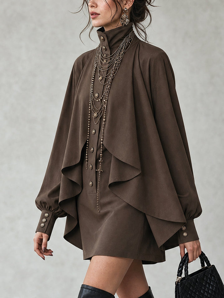 Rosalind | High-Neck Dress with Cape-Style Paneling