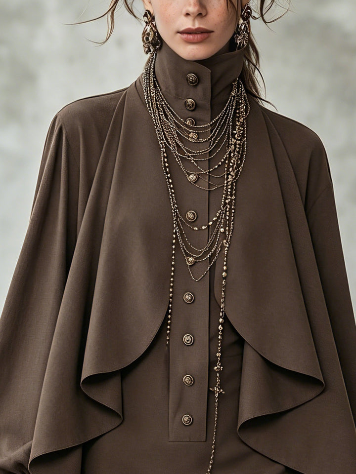 Rosalind | High-Neck Dress with Cape-Style Paneling