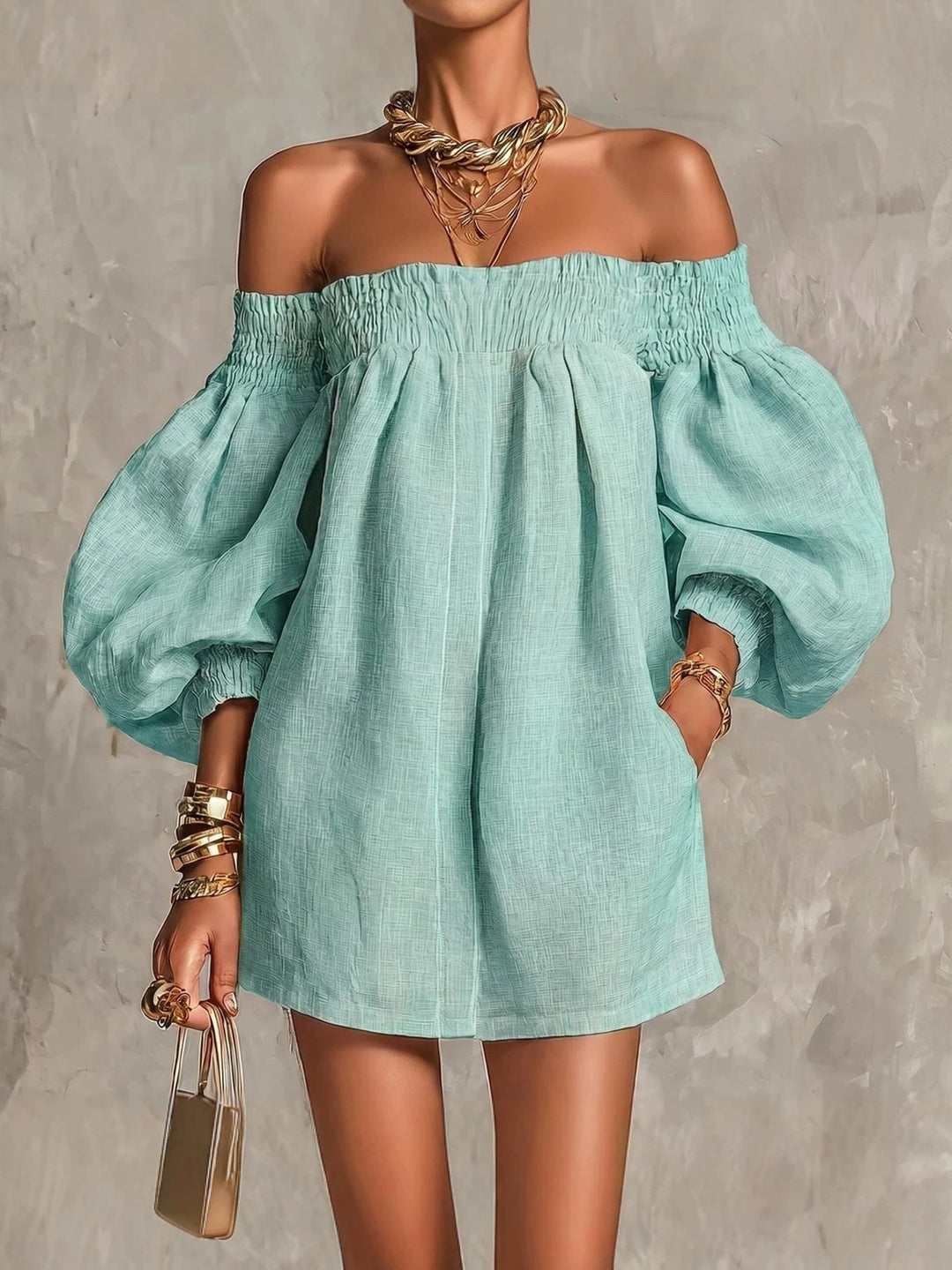 Cosima | Off-Shoulder Lantern-Sleeve A-Line Dress