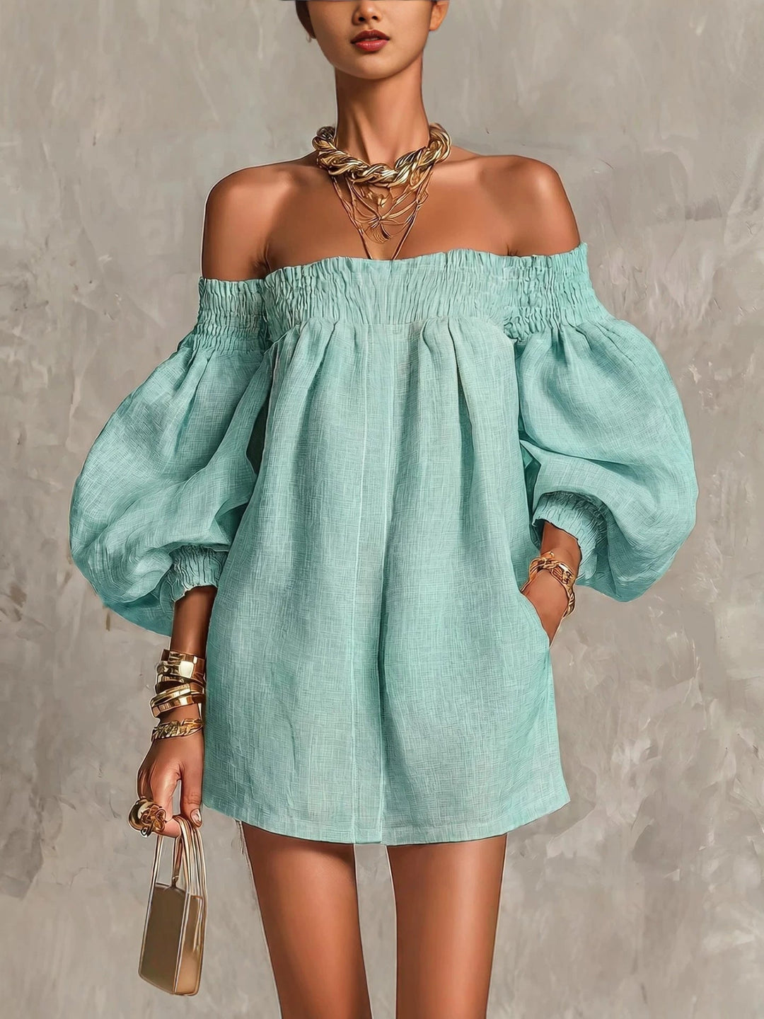 Cosima | Off-Shoulder Lantern-Sleeve A-Line Dress