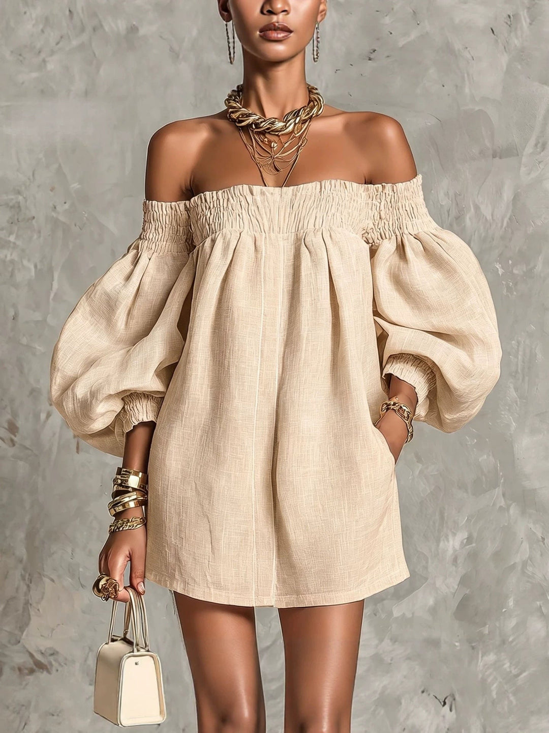 Cosima | Off-Shoulder Lantern-Sleeve A-Line Dress