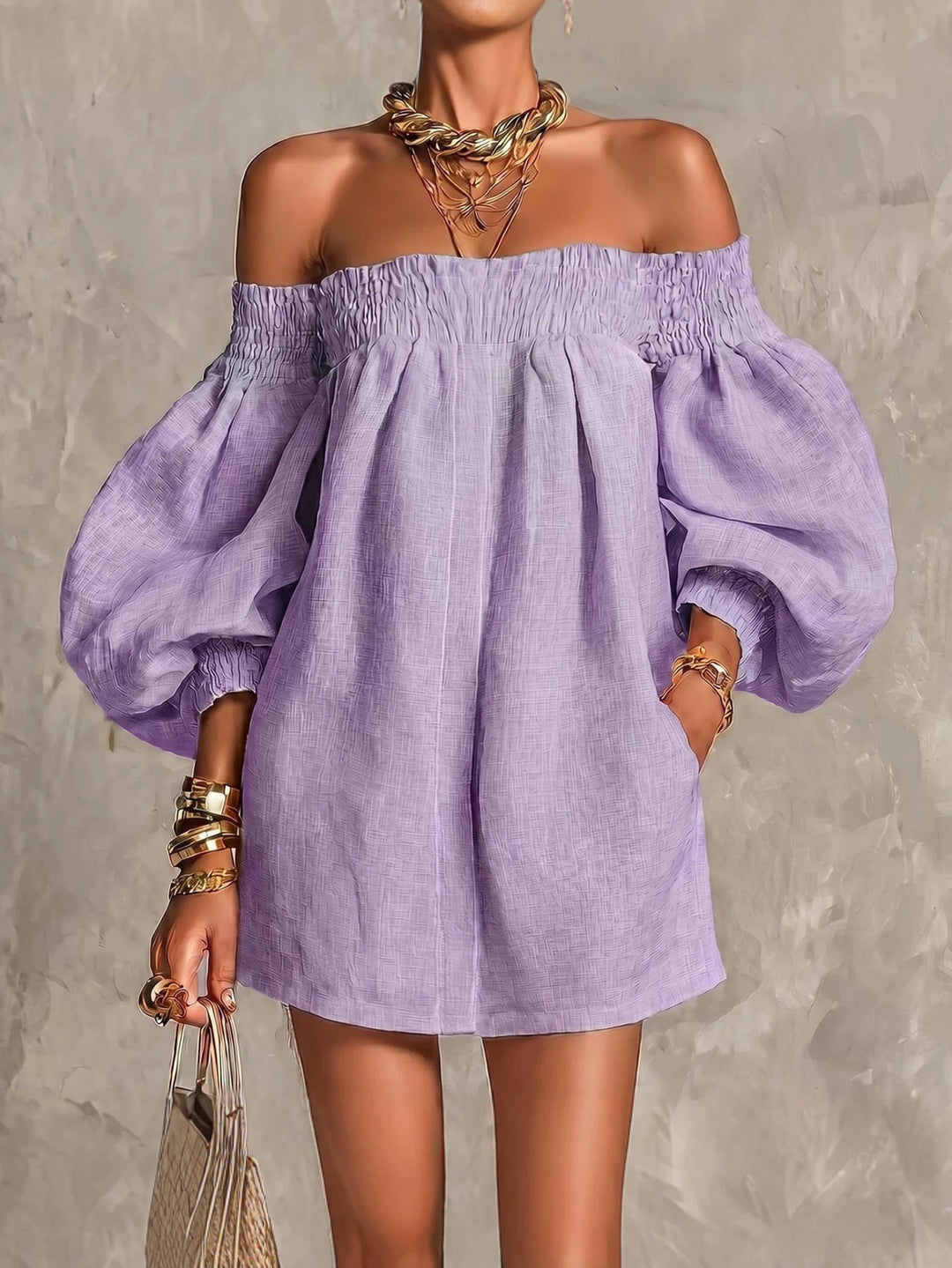 Cosima | Off-Shoulder Lantern-Sleeve A-Line Dress