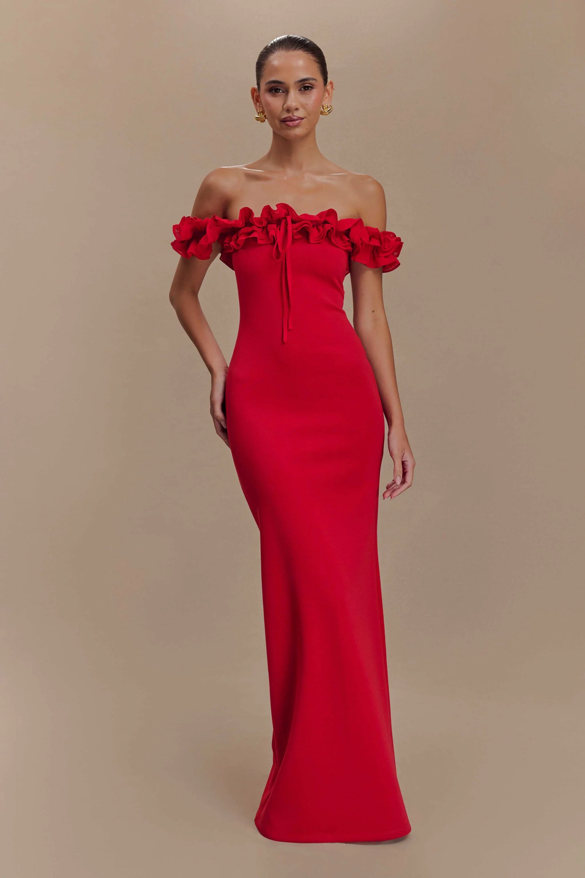Nova Ruffle Off Shoulder Maxi Dress - Ivory