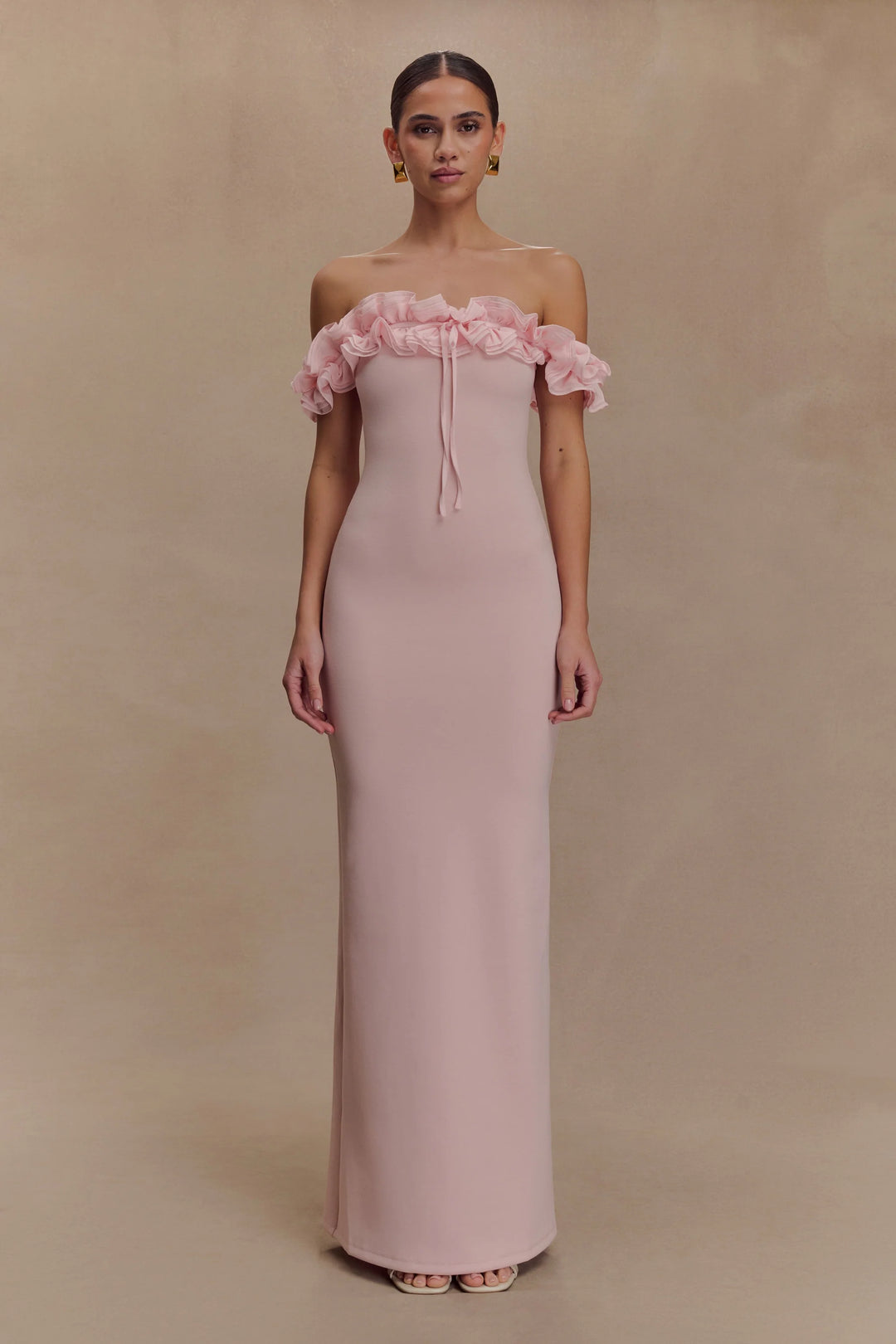 Nova Ruffle Off Shoulder Maxi Dress - Ivory
