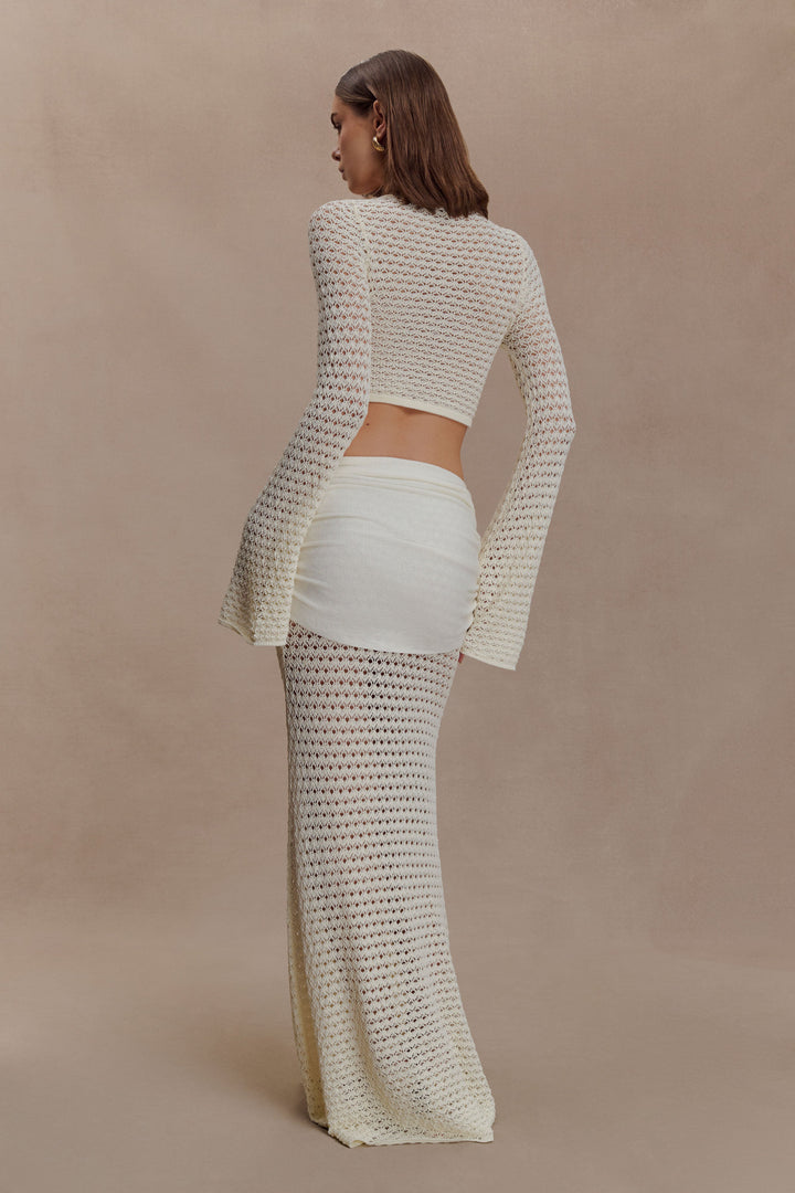 Mania Crochet Long Sleeve Cropped Top - Ivory