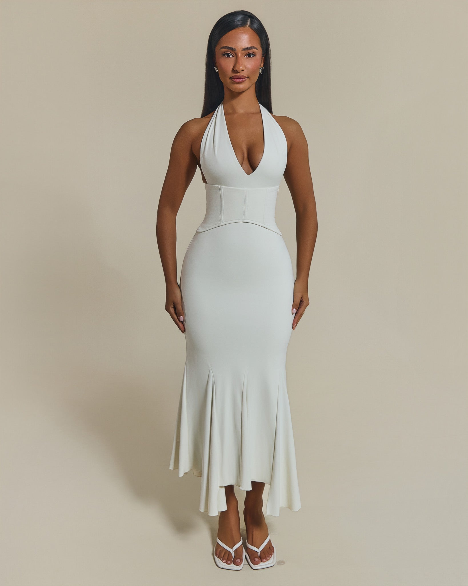 The Gisele Corset Maxi Dress in White