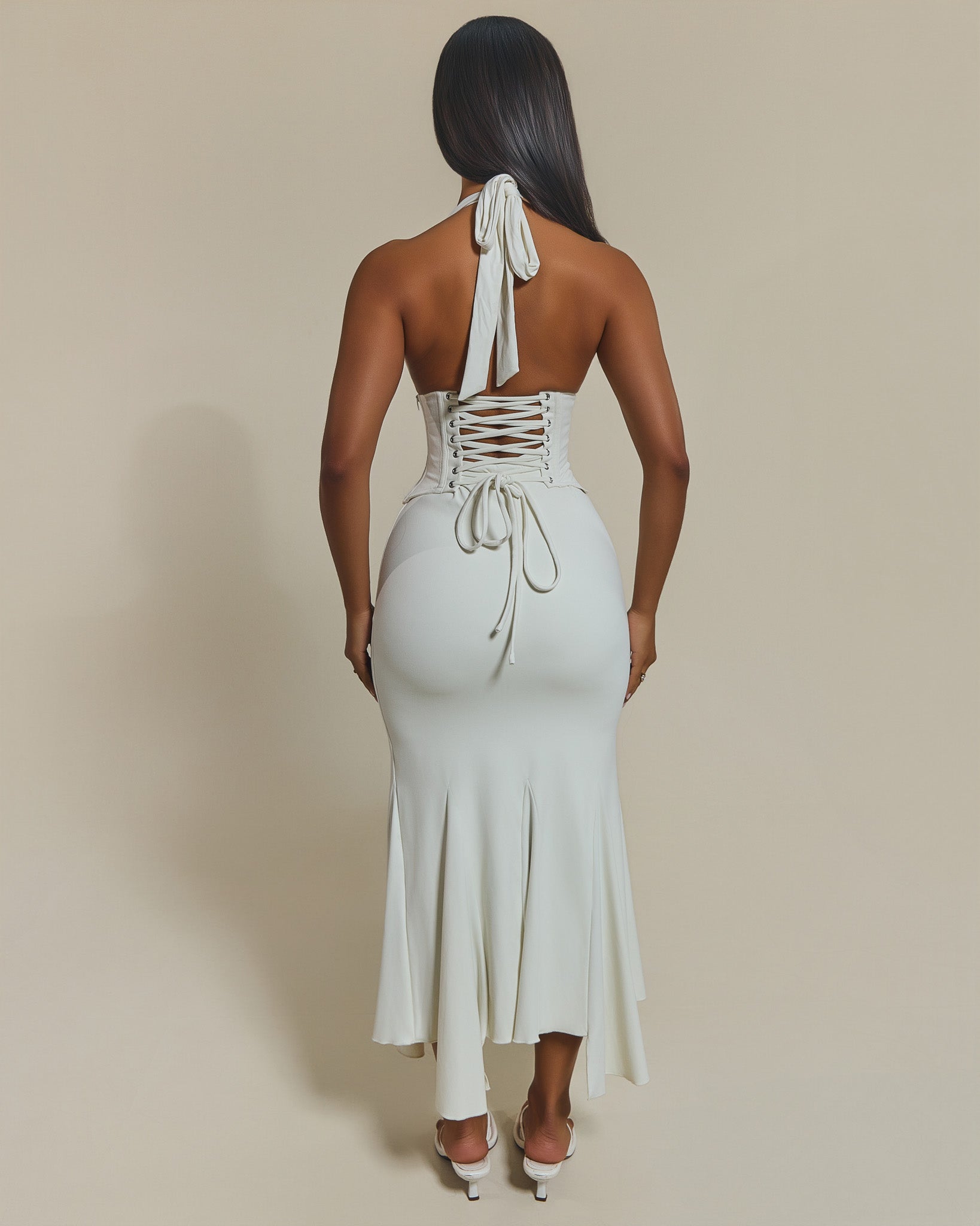 The Gisele Corset Maxi Dress in White