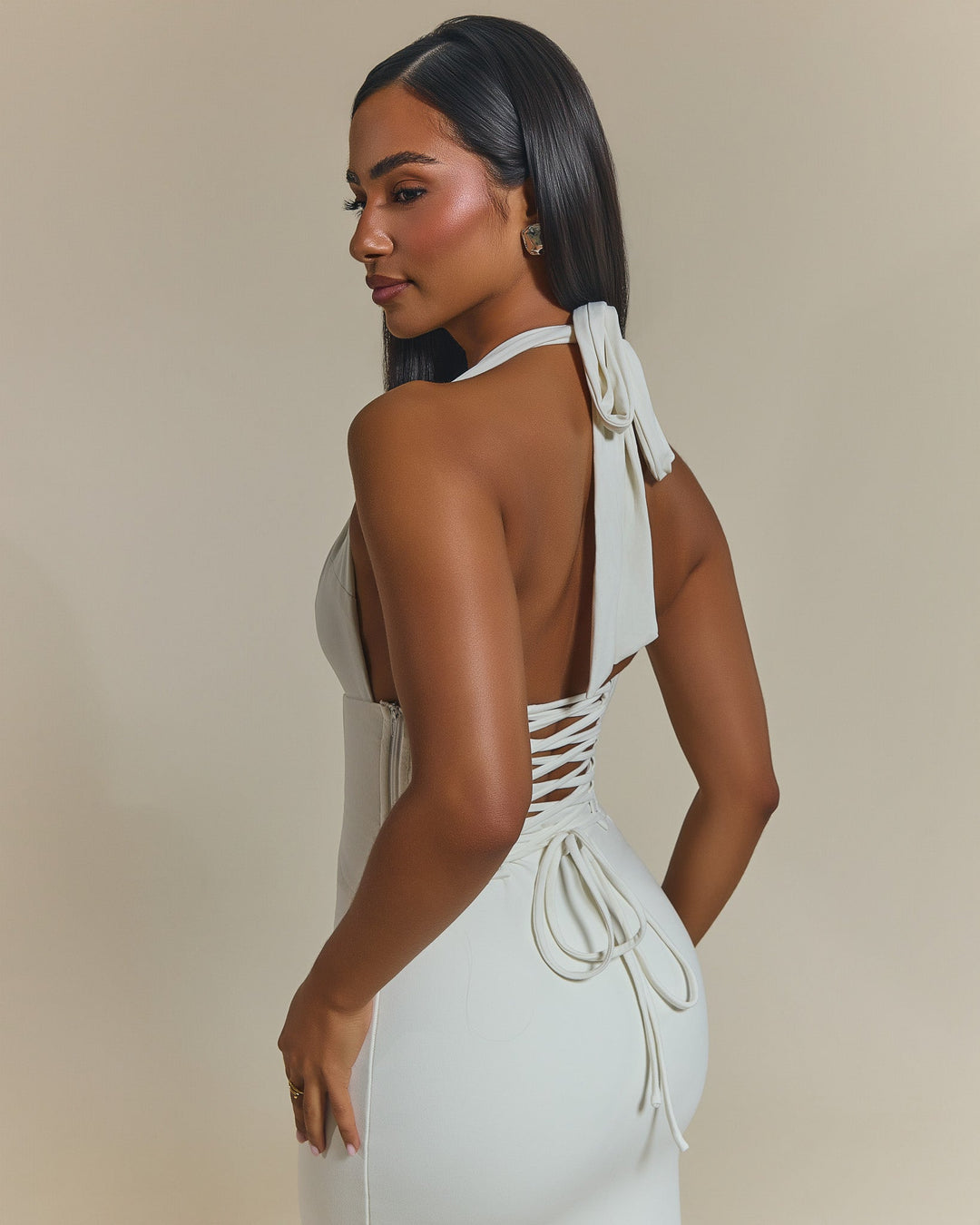 The Gisele Corset Maxi Dress in White
