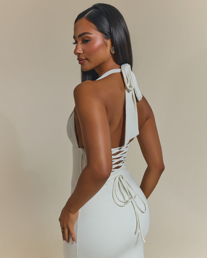 The Gisele Corset Maxi Dress in White