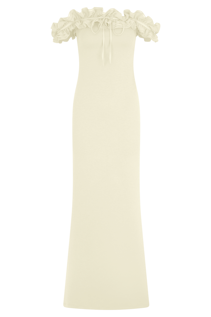 Nova Ruffle Off Shoulder Maxi Dress - Ivory