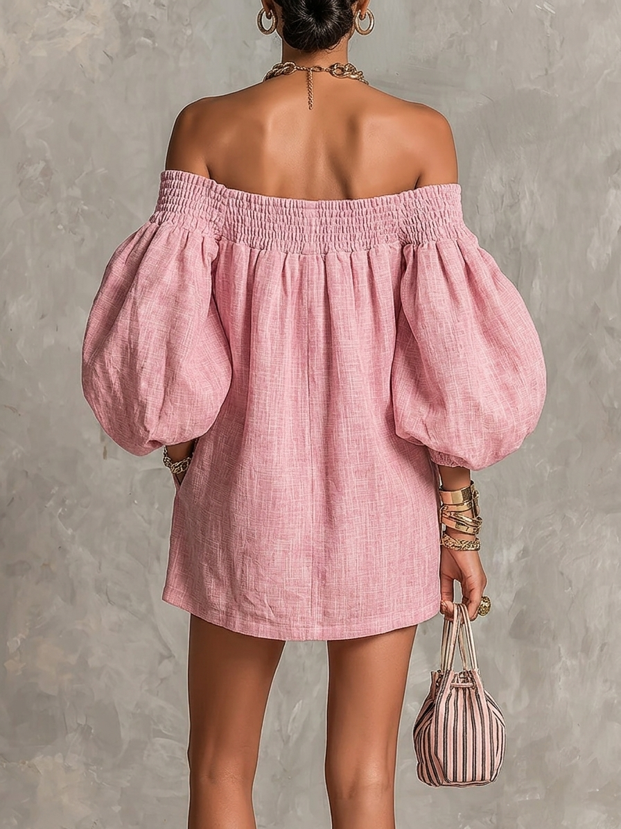 Cosima | Off-Shoulder Lantern-Sleeve A-Line Dress
