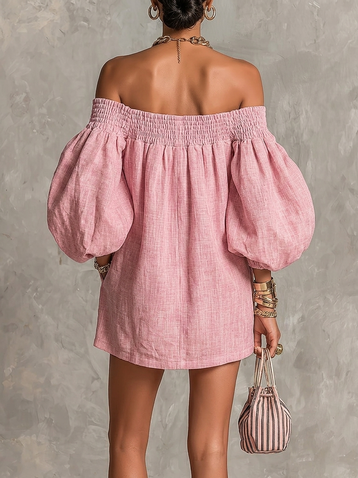 Cosima | Off-Shoulder Lantern-Sleeve A-Line Dress