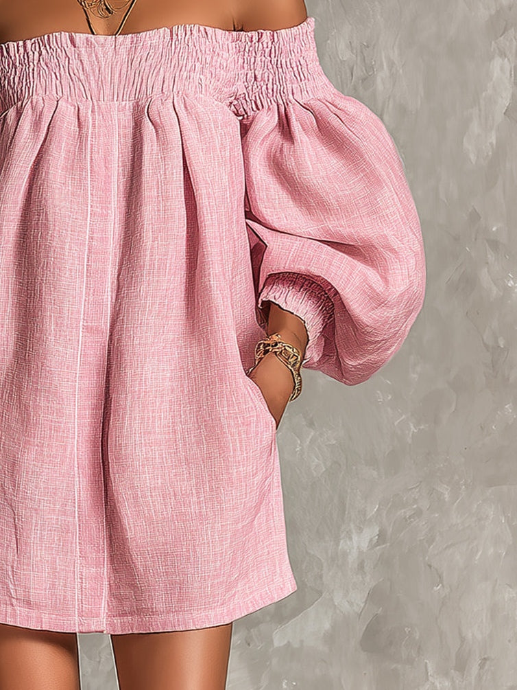 Cosima | Off-Shoulder Lantern-Sleeve A-Line Dress