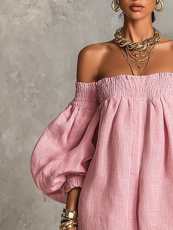 Cosima | Off-Shoulder Lantern-Sleeve A-Line Dress