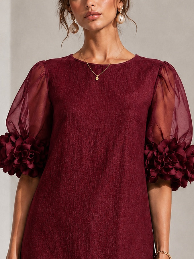 Marisol | Organza Puff-Sleeve Floral-Cuff Dress