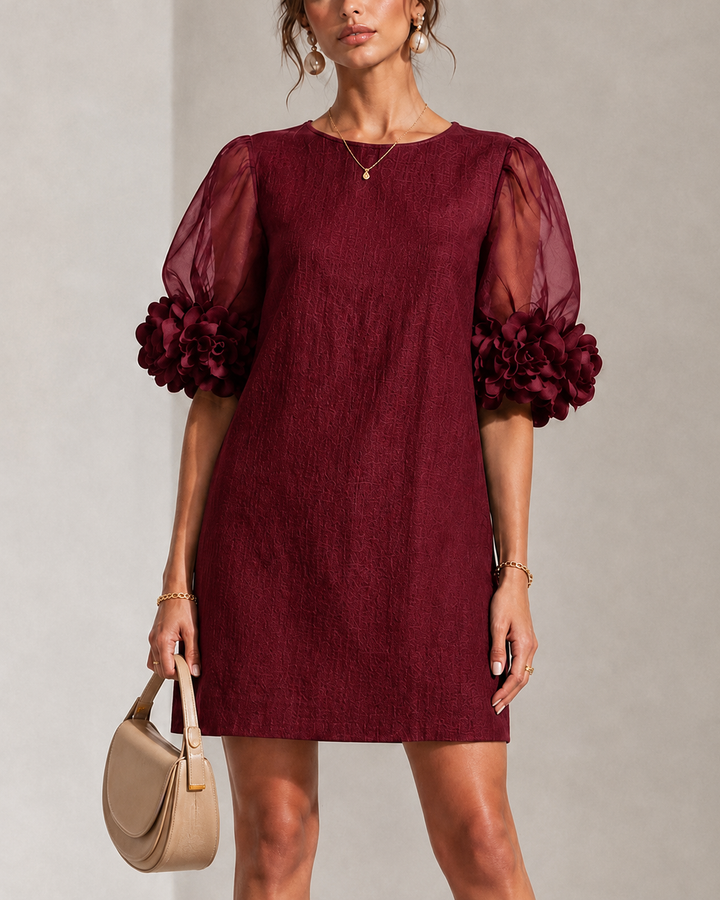 Marisol | Organza Puff-Sleeve Floral-Cuff Dress