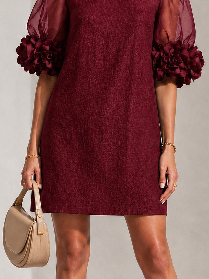 Marisol | Organza Puff-Sleeve Floral-Cuff Dress