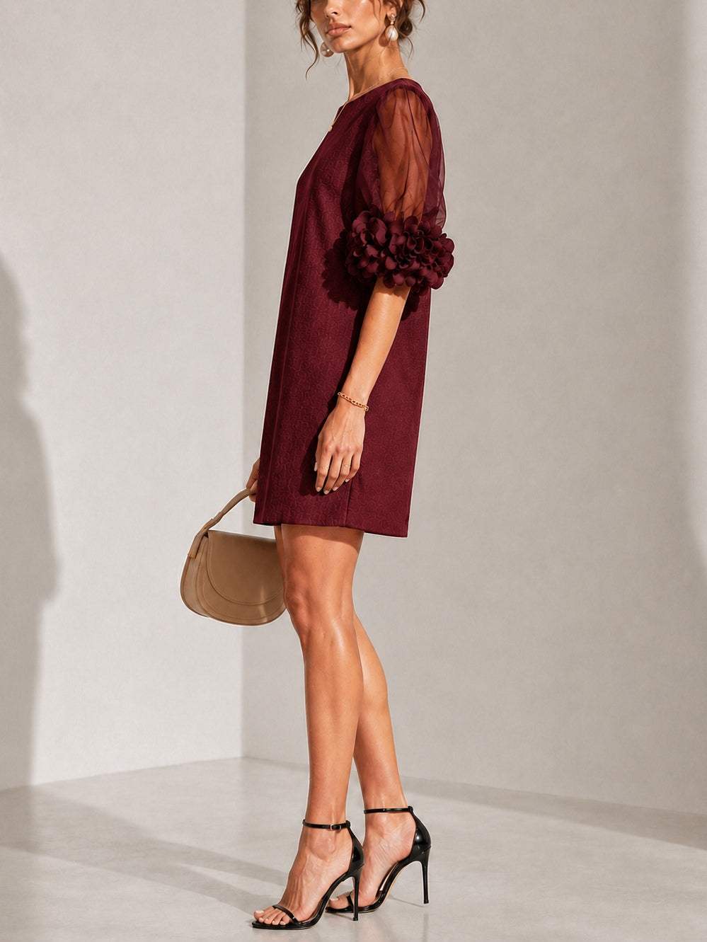 Marisol | Organza Puff-Sleeve Floral-Cuff Dress