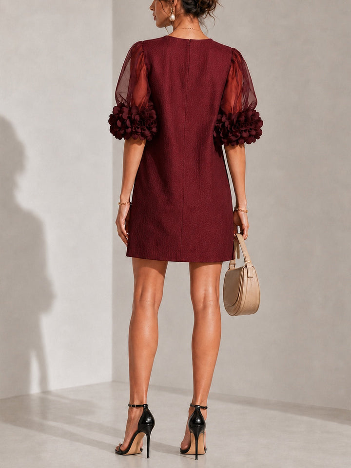 Marisol | Organza Puff-Sleeve Floral-Cuff Dress