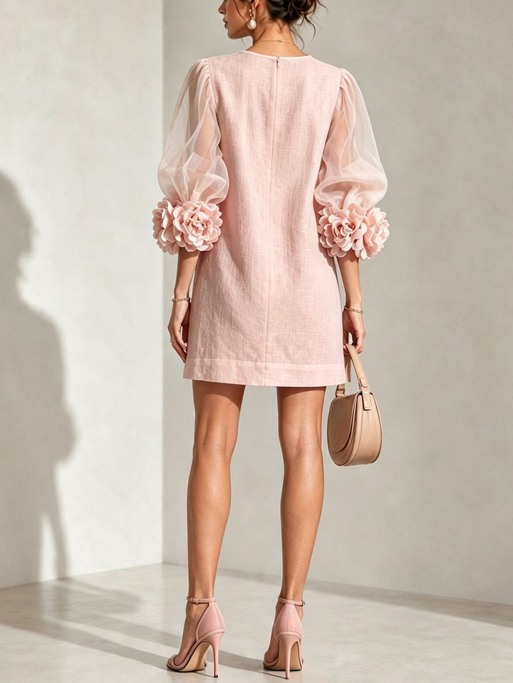 Marisol | Organza Puff-Sleeve Floral-Cuff Dress