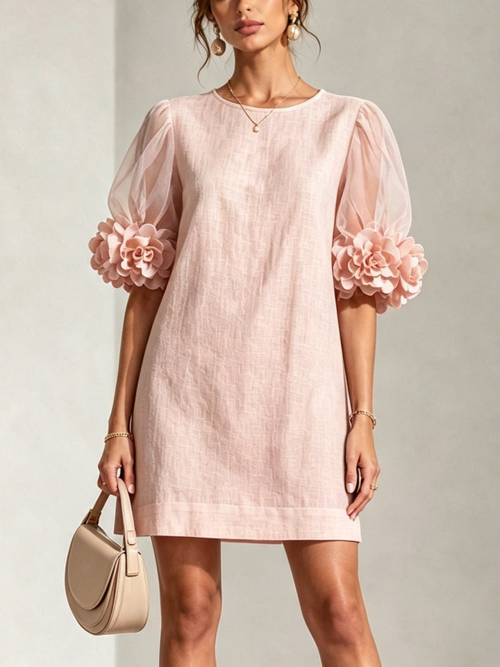 Marisol | Organza Puff-Sleeve Floral-Cuff Dress
