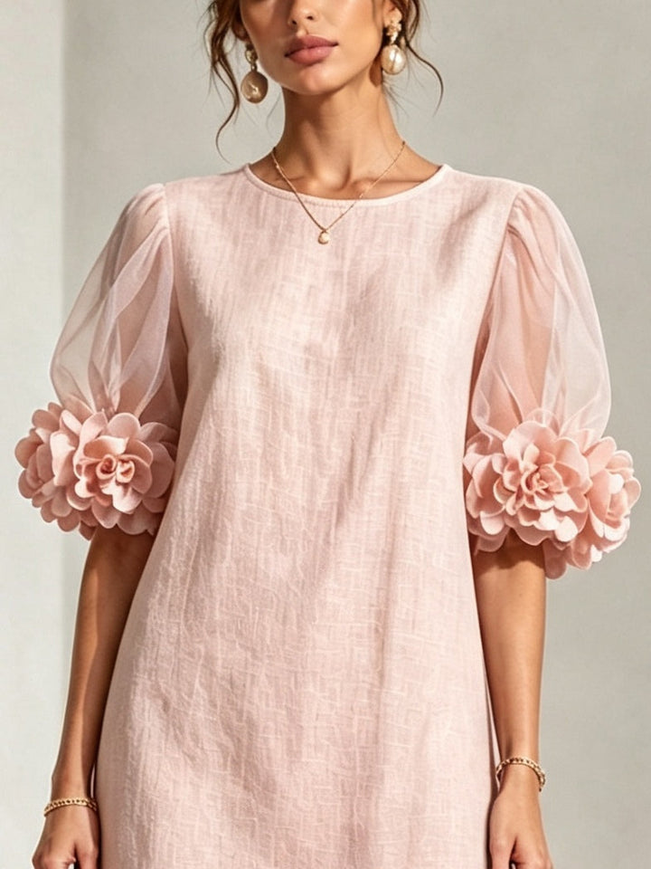 Marisol | Organza Puff-Sleeve Floral-Cuff Dress