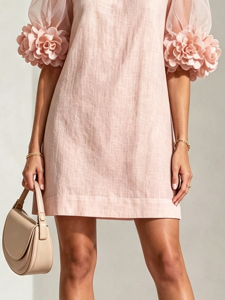 Marisol | Organza Puff-Sleeve Floral-Cuff Dress