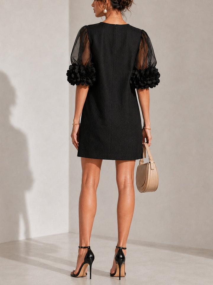Marisol | Organza Puff-Sleeve Floral-Cuff Dress