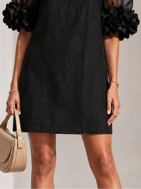 Marisol | Organza Puff-Sleeve Floral-Cuff Dress