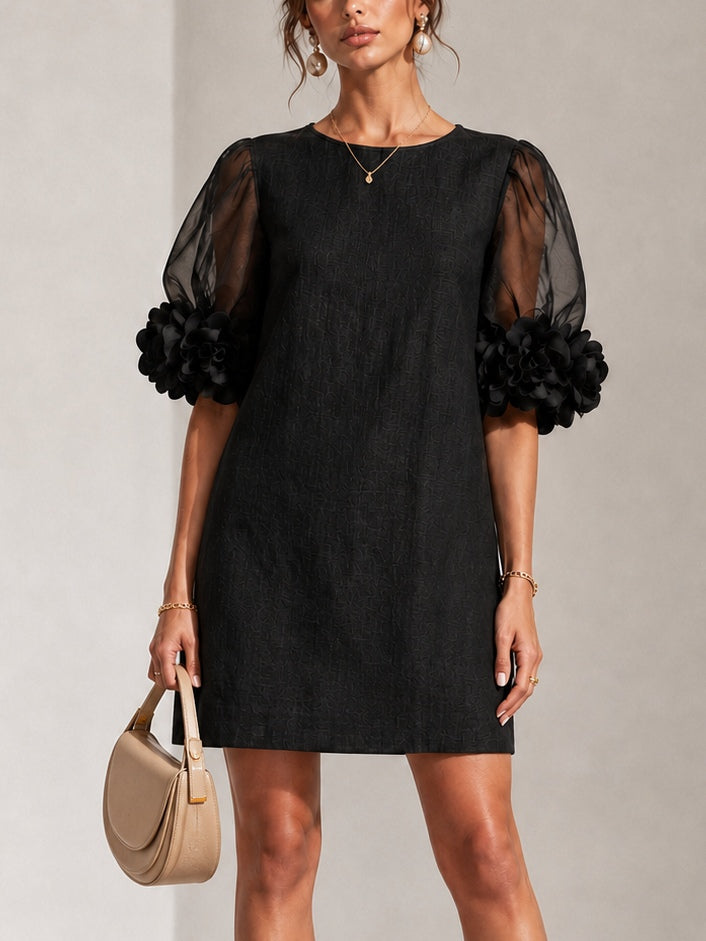 Marisol | Organza Puff-Sleeve Floral-Cuff Dress