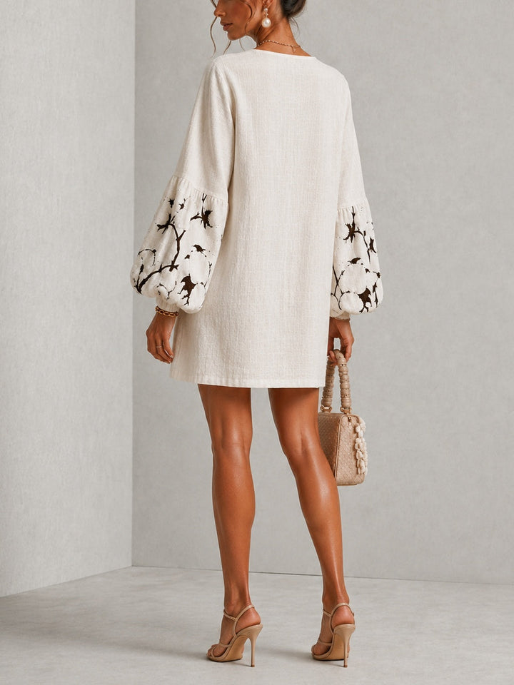 Marguerite | V-Neck Lantern-Sleeve Floral Print Dress