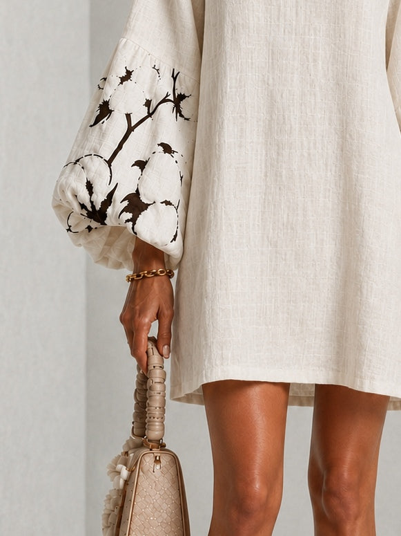Marguerite | V-Neck Lantern-Sleeve Floral Print Dress