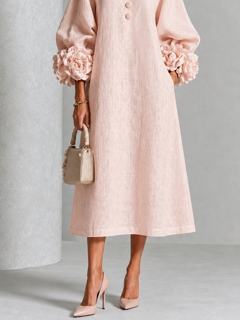 Theodosia | Rosette-Cuff Button Midi Dress
