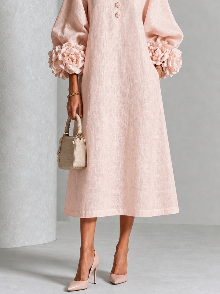 Theodosia | Rosette-Cuff Button Midi Dress