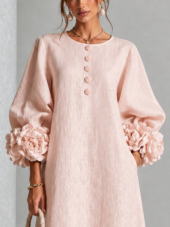 Theodosia | Rosette-Cuff Button Midi Dress