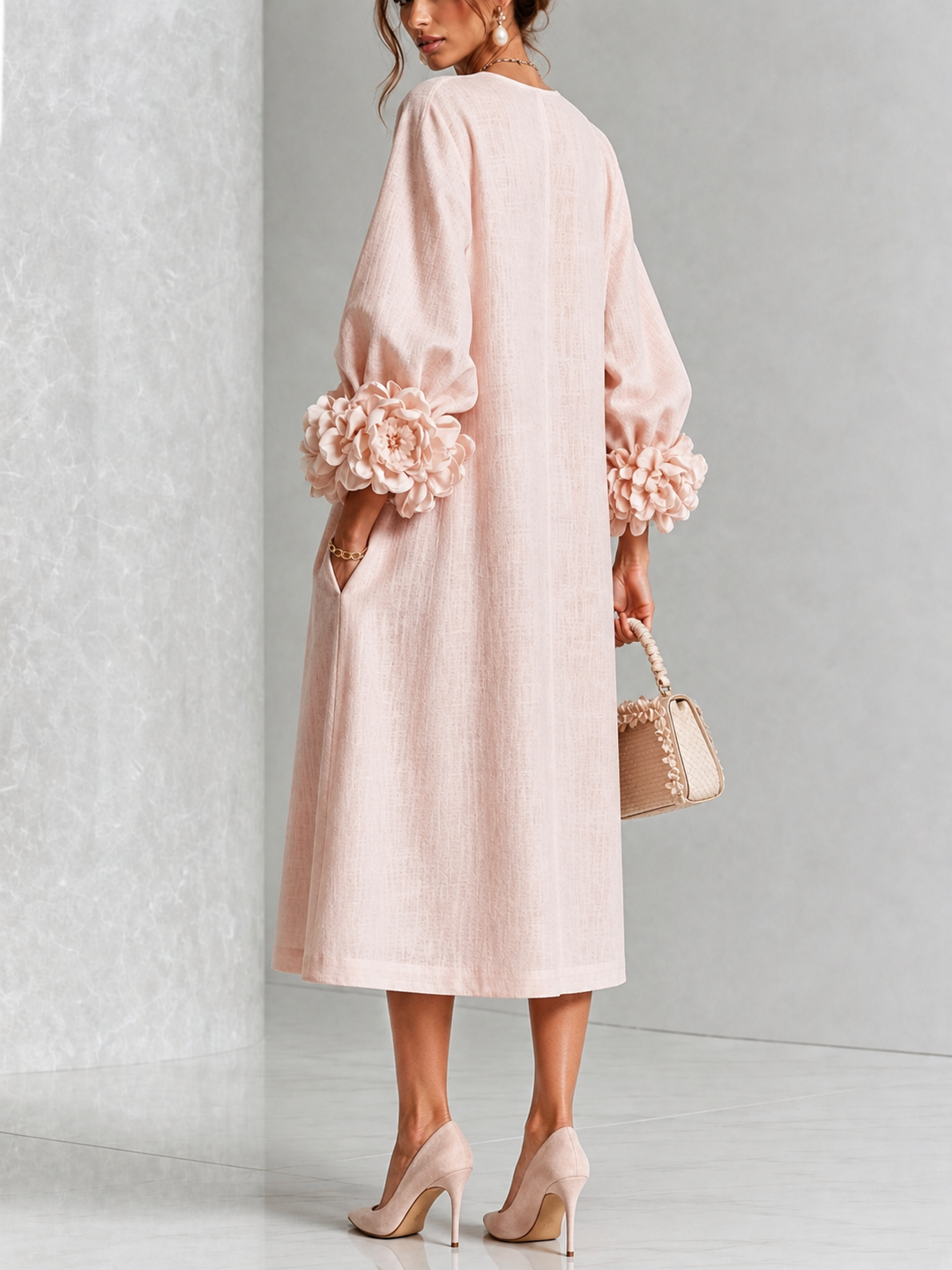 Theodosia | Rosette-Cuff Button Midi Dress