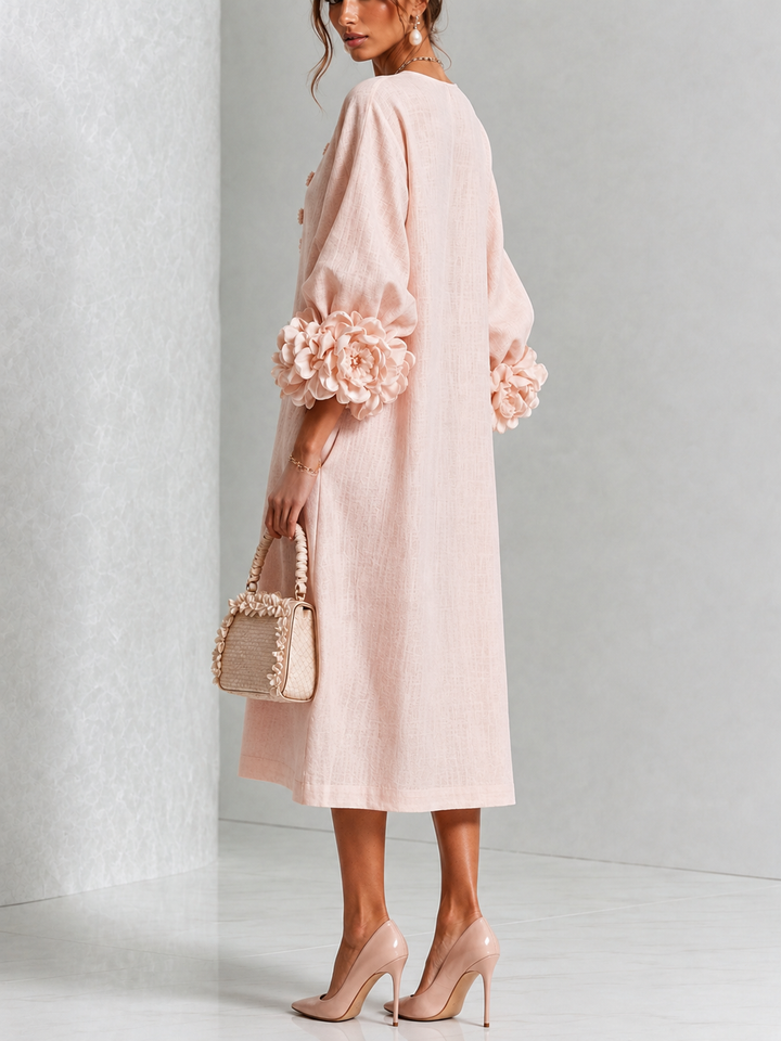 Theodosia | Rosette-Cuff Button Midi Dress
