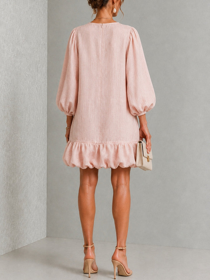 Anneliese | Button-Front Puff-Sleeve Dress with Ruffled Hem