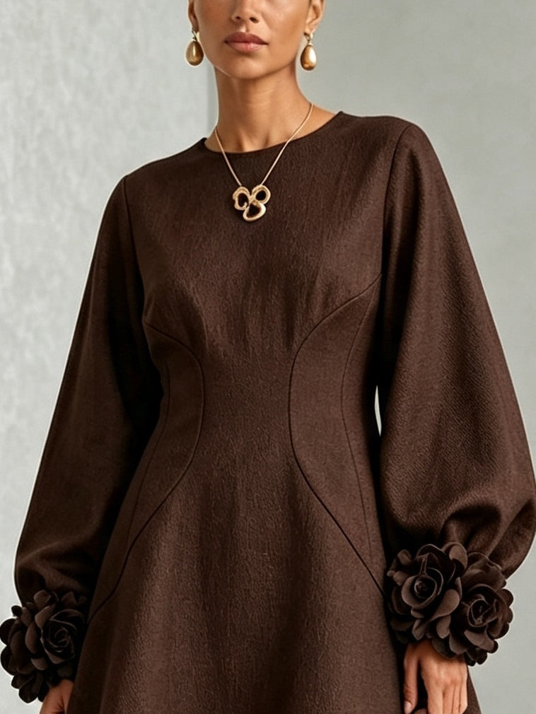 Florentyna | Belted A-Line Dress with Floral Cuffs