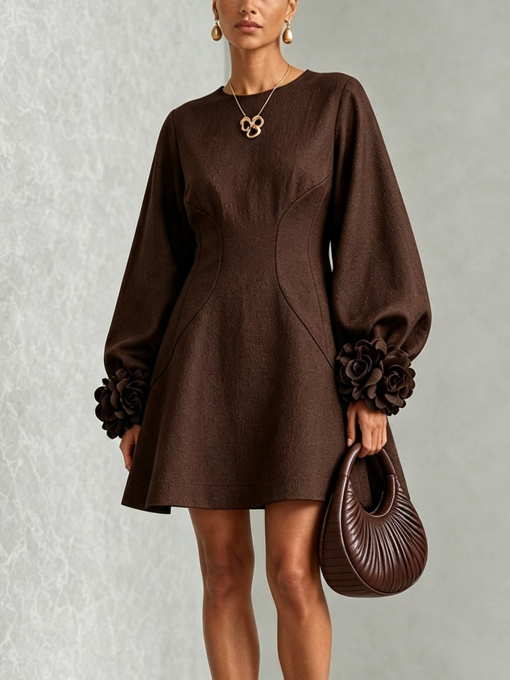 Florentyna | Belted A-Line Dress with Floral Cuffs