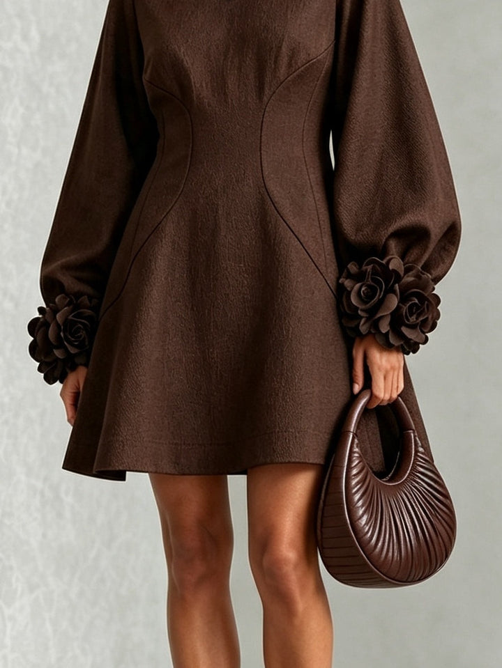 Florentyna | Belted A-Line Dress with Floral Cuffs