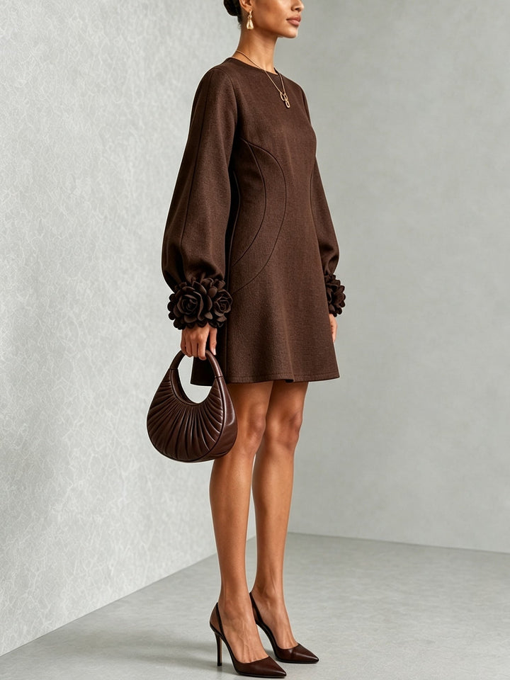Florentyna | Belted A-Line Dress with Floral Cuffs