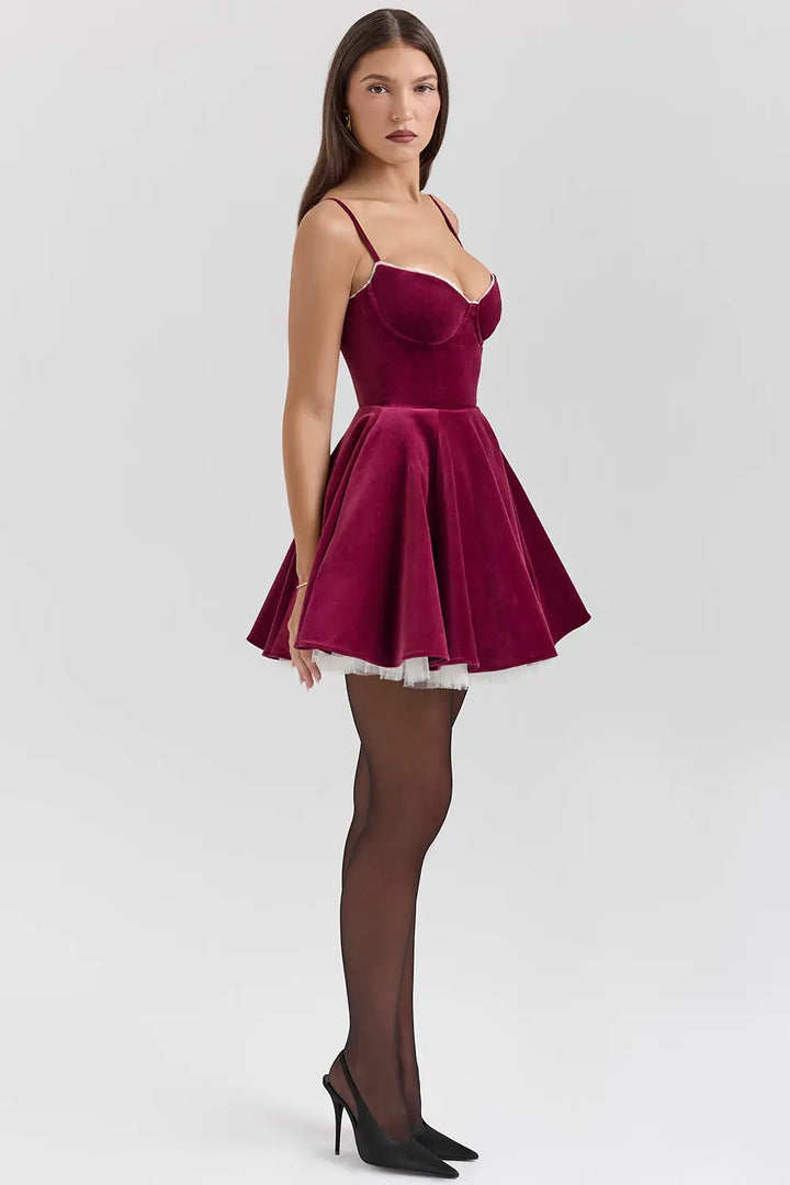 Ella Burgundy Velvet Mini Dress